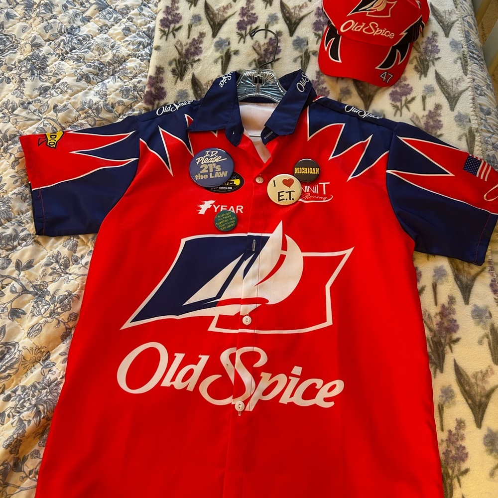 Talladega Knights Ricky Bobby Button Up Costume Shirt and Hat MENS SIZE SMALL